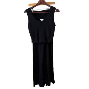 House of Harlow 1960 Wide Leg Ribbed Knit Pants & Crop Top Set Black M